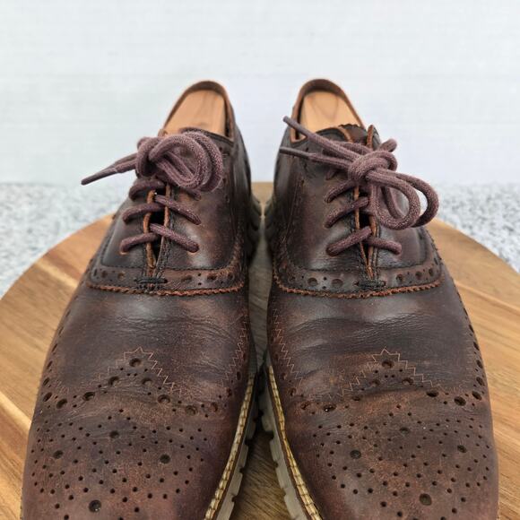 Cole Haan ZeroGrand Brown Leather Rustic Medallion Wingtip Oxford Mens 9.5 M - Picture 7 of 14